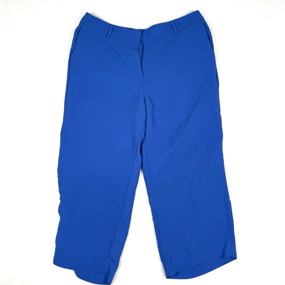 Talbots Wide Leg Cropped Pants High Rise Womens 16 Trousers Office Comfy Blue